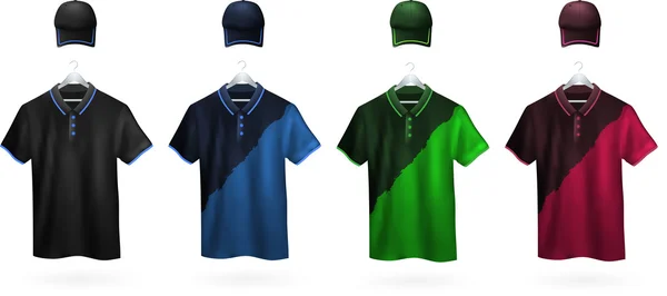 Camisas pólo de duas cores e chapéus masculinos — Vetor de Stock