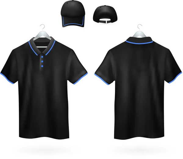 Conjunto de modelo de camisas Polo preto e boné de beisebol para homens . — Vetor de Stock