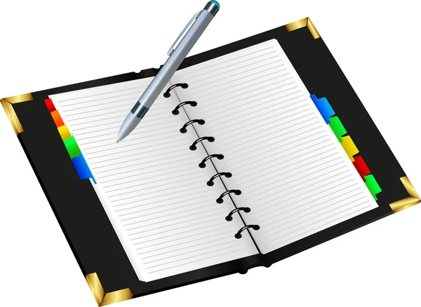 Spiral notebook och en penna. — Stock vektor