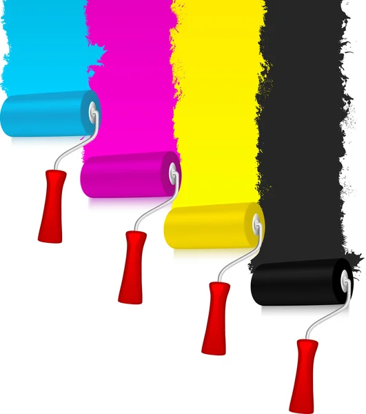 Paint roller with redecorated wall — Stock Vector