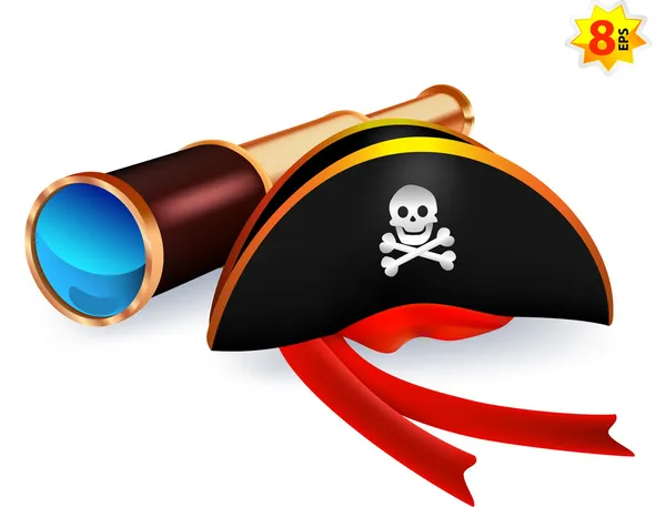 Pirate hat met schedel teken en een spyglass. — Stockvector