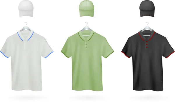 Aantal polo shirts en honkbal caps — Stockvector