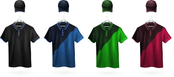 Mannen twee kleuren polo shirts en hoeden — Stockvector