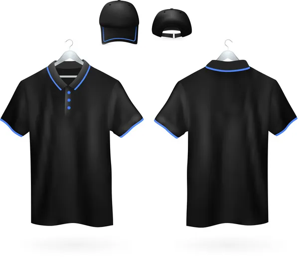 男性の黒のポロシャツ テンプレートと野球帽のセット. — ストックベクタ