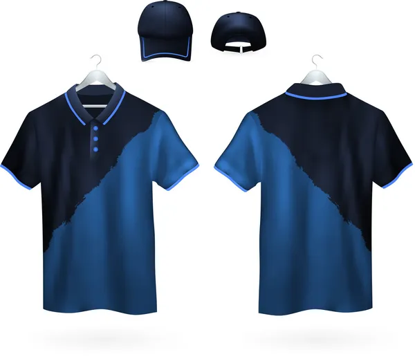 Set van twee kleuren polo shirts en caps — Stockvector