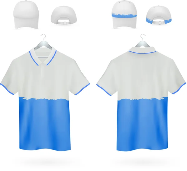Set of two-color Polo shirts and caps — Stock Vector