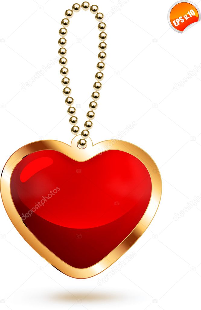 Gold pendant with heart of red glass
