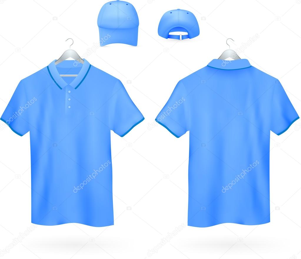 Set of blue Polo shirts and caps