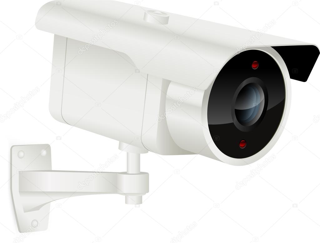 Security camera mounted on wall