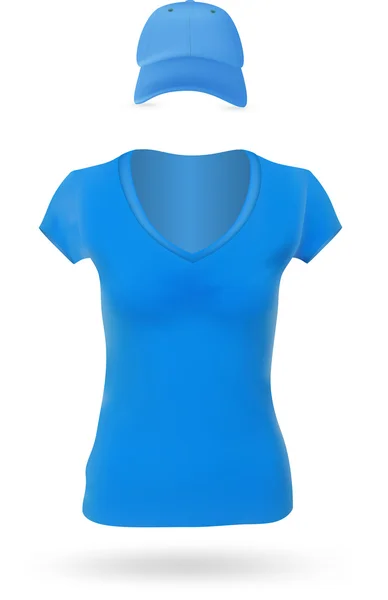 Camiseta deportiva en blanco para mujer y conjunto de plantillas de gorra . — Vector de stock