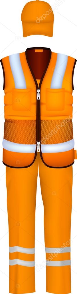 Safety vest and coverall uniform.