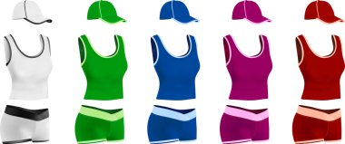 Kadınlar boş spor tişört, şort ve şapka şablon seti.