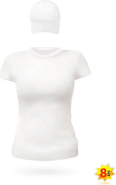 Conjunto de t-shirt e boné em branco feminino . — Vetor de Stock