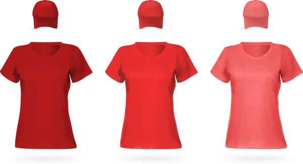 Conjunto de camisetas femininas e chapéus de beisebol . — Vetor de Stock