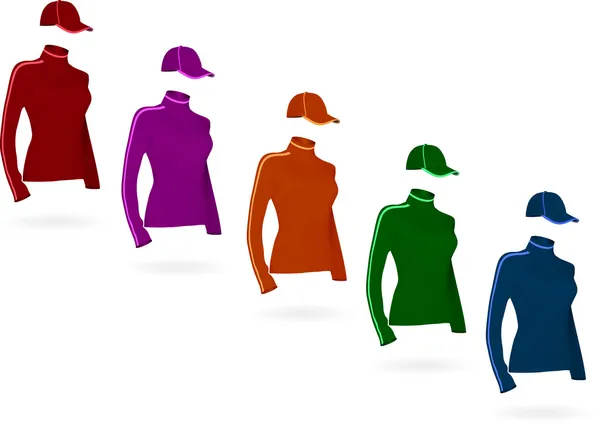 Verzameling vrouwen shirt met lege lange mouwen sport en hoed sjablonen. — Stockvector