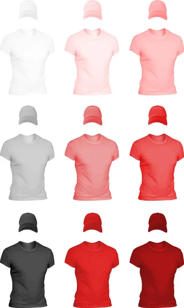 Conjunto de t-shirts masculinas e modelos de chapéus . — Vetor de Stock