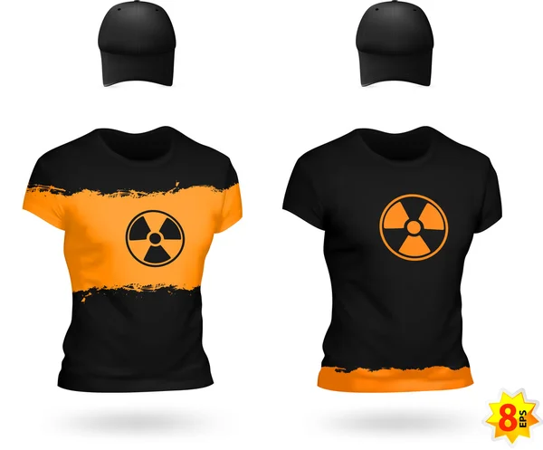 辐射设计两种颜色的 t 恤衫和棒球帽. — 图库矢量图片