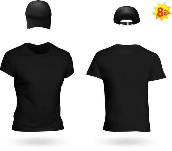 Lege zwarte uniforme sjabloon set: t-shirt en honkbal GLB. — Stockvector