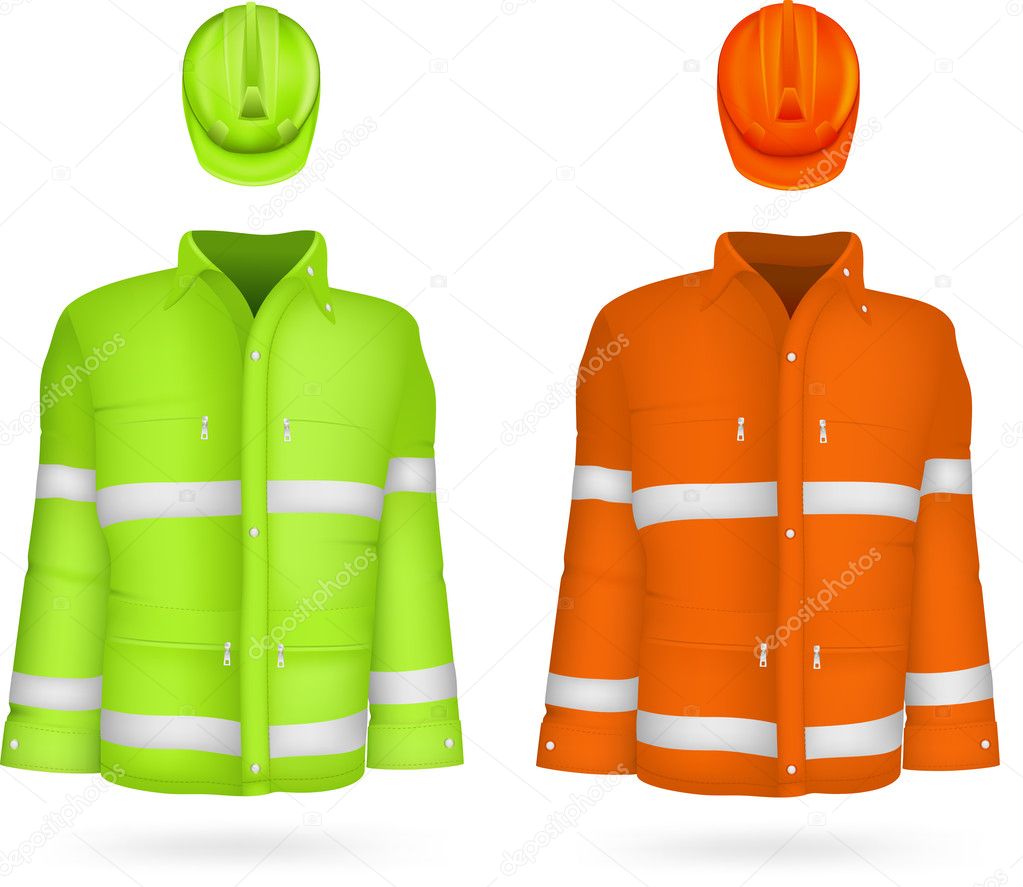 Safety vests and hardhats.