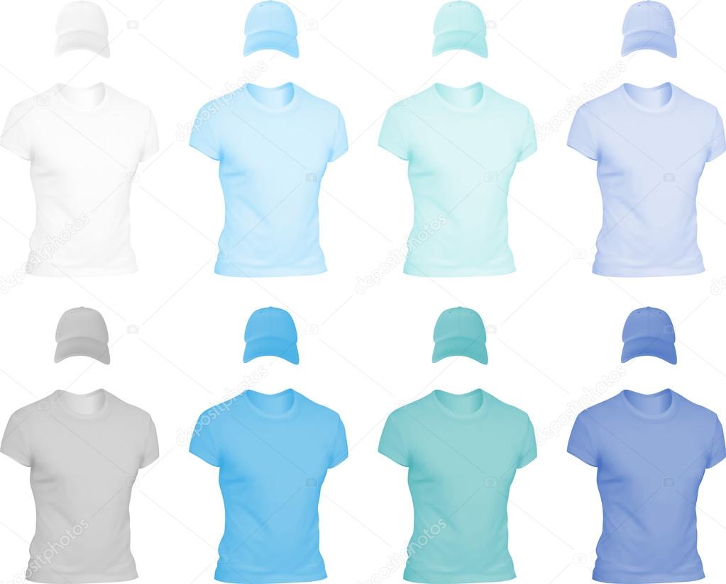 Set of men's t-shirts and hats templates.