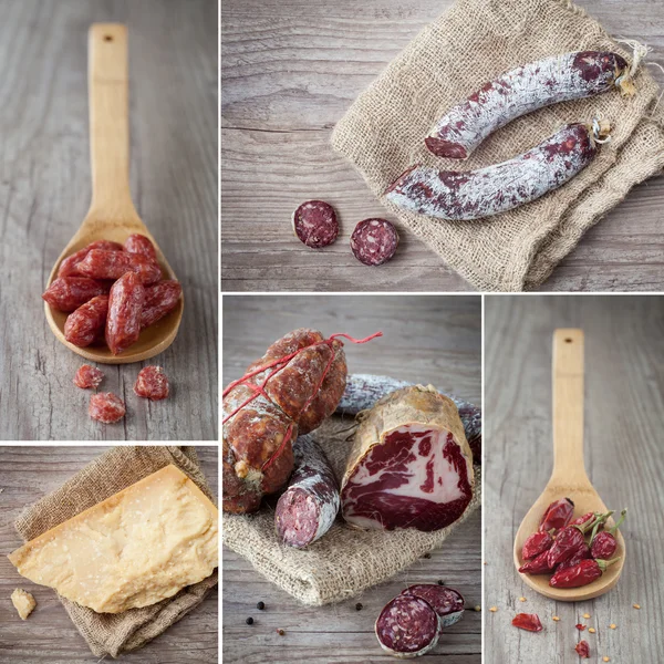 Italiensk salami collage — Stockfoto