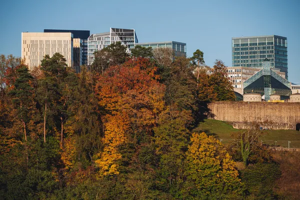 Panoramiczny Widok Nowoczesne Budynki Dzielnicy Kirchberg Luksemburg — Zdjęcie stockowe