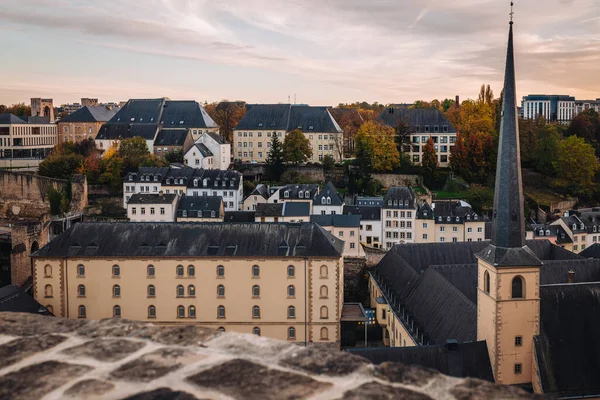 Panoramiczny Widok Miasto Luksemburg Zachodzie Słońca — Zdjęcie stockowe