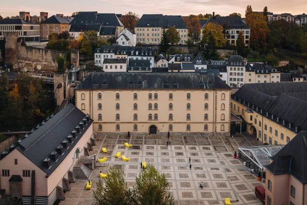 Panoramatický Výhled Město Lucemburska Při Západu Slunce — Stock fotografie