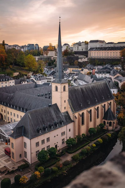 Panorámás Kilátás Luxemburg Város Naplementekor — Stock Fotó