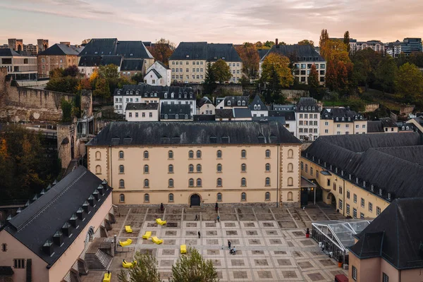 Panorámás Kilátás Luxemburg Város Naplementekor — Stock Fotó