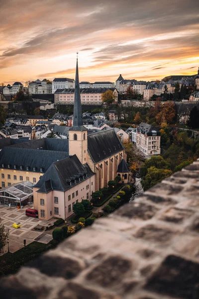 Panorámás Kilátás Luxemburg Város Naplementekor — Stock Fotó