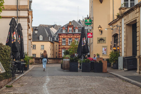 Luxembourg-April 2022: Street life in the capital city