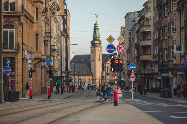 Luxembourg-April 2022: Street life in the capital city