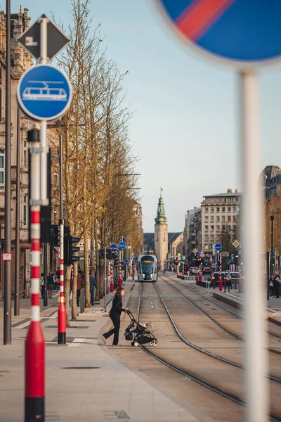 Luxembourg Avril 2022 Ligne Tramway Moderne Dans Ville — Photo