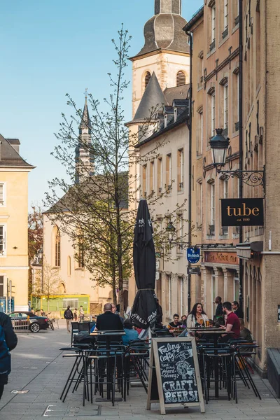 Luxembourg April 2022 People Enjoying Bars Terraces Sunny Day City — 스톡 사진