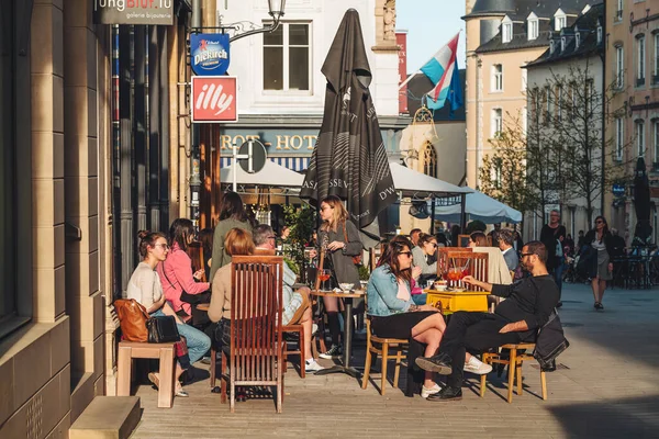 Luxembourg April 2022 People Enjoying Bars Terraces Sunny Day City — стоковое фото