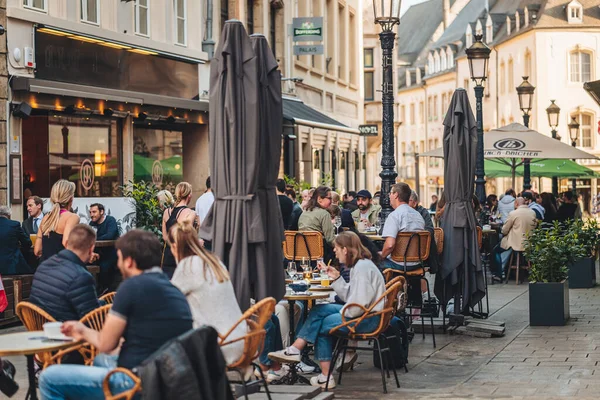 Luxembourg April 2022 People Enjoying Bars Terraces Sunny Day City — 스톡 사진