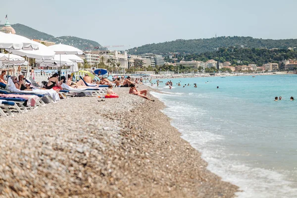 Nice France June 2022 Life Beautiful Stone Beach — Zdjęcie stockowe