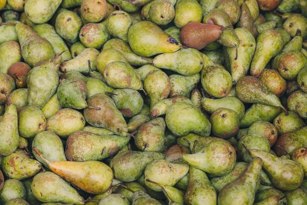 Caja Llena Peras Recién Recolectadas Árboles Una Granja — Foto de Stock