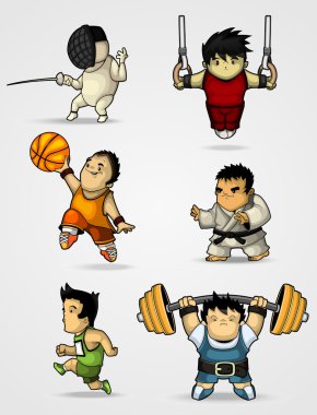 Set of characters engaged in various sports clipart
