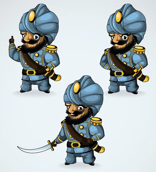 Captain in a turban. In the three positions. — Stock Vector