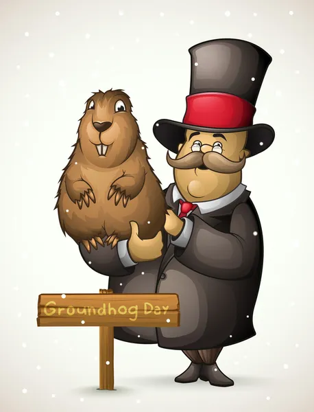 Marmot e o homem no Dia da Marmota — Vetor de Stock