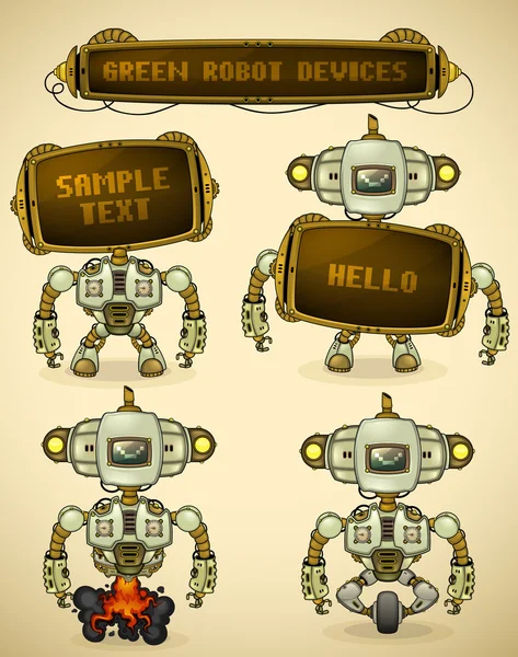 Verde vintage robot dispositivos — Vector de stock