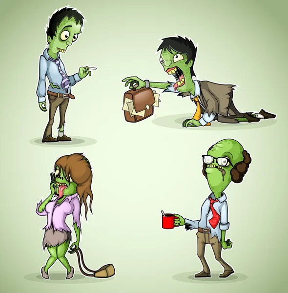 Set of four office zombie — Stock Vector