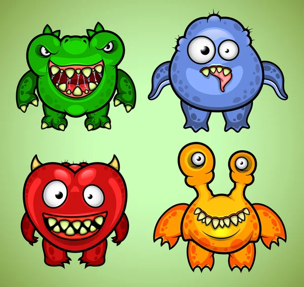 Set van vier grappige monsters variatie 2 — Stockvector