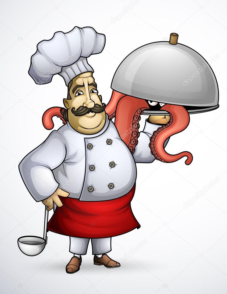 Chef with signature dishes of tentacles