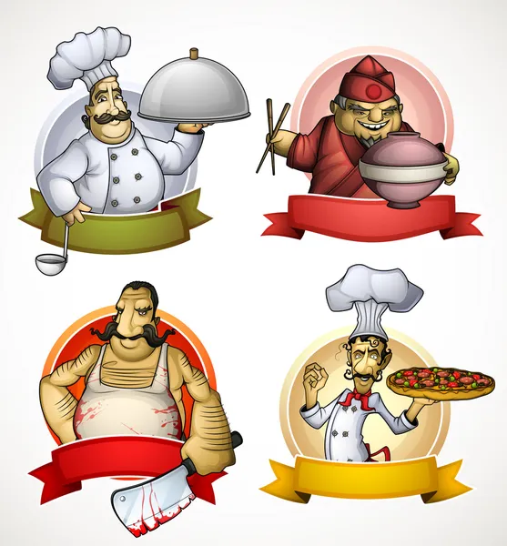 Set of four chefs in the form of sign — Stock Vector
