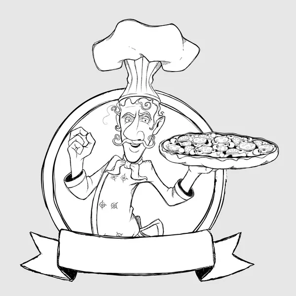 Jalá con pizza en forma de signo. Dibujo a mano alzada — Archivo Imágenes Vectoriales