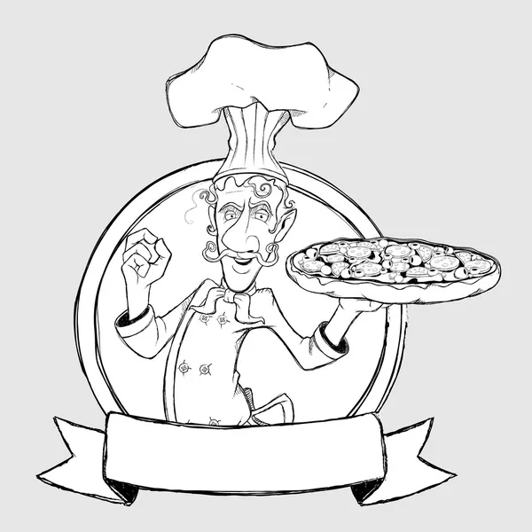 Chalé com pizza na forma de sinal. Desenho à mão livre —  Vetores de Stock