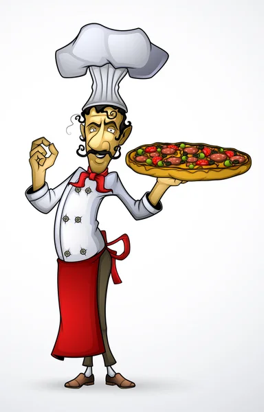 Chef with pizza in his hand — Stock Vector